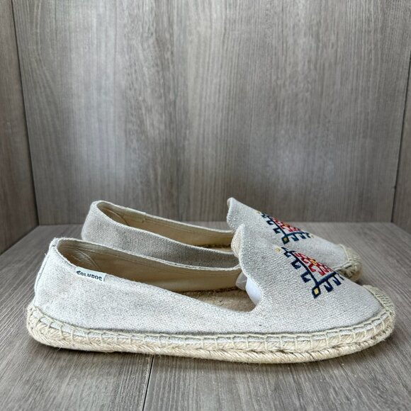 Soludos Embroidered Espadrilles Shoes Womens Sz 9 Slip-On Low Top Flat Off-White - Picture 1 of 12
